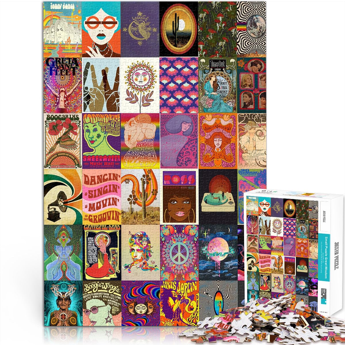 teenagers 1000 Piece Jigsaw Puzzle hippie patchwork art Game Toys 50x75cm with Matching Poster and Trivia Sheet for and Age 14 Years Up