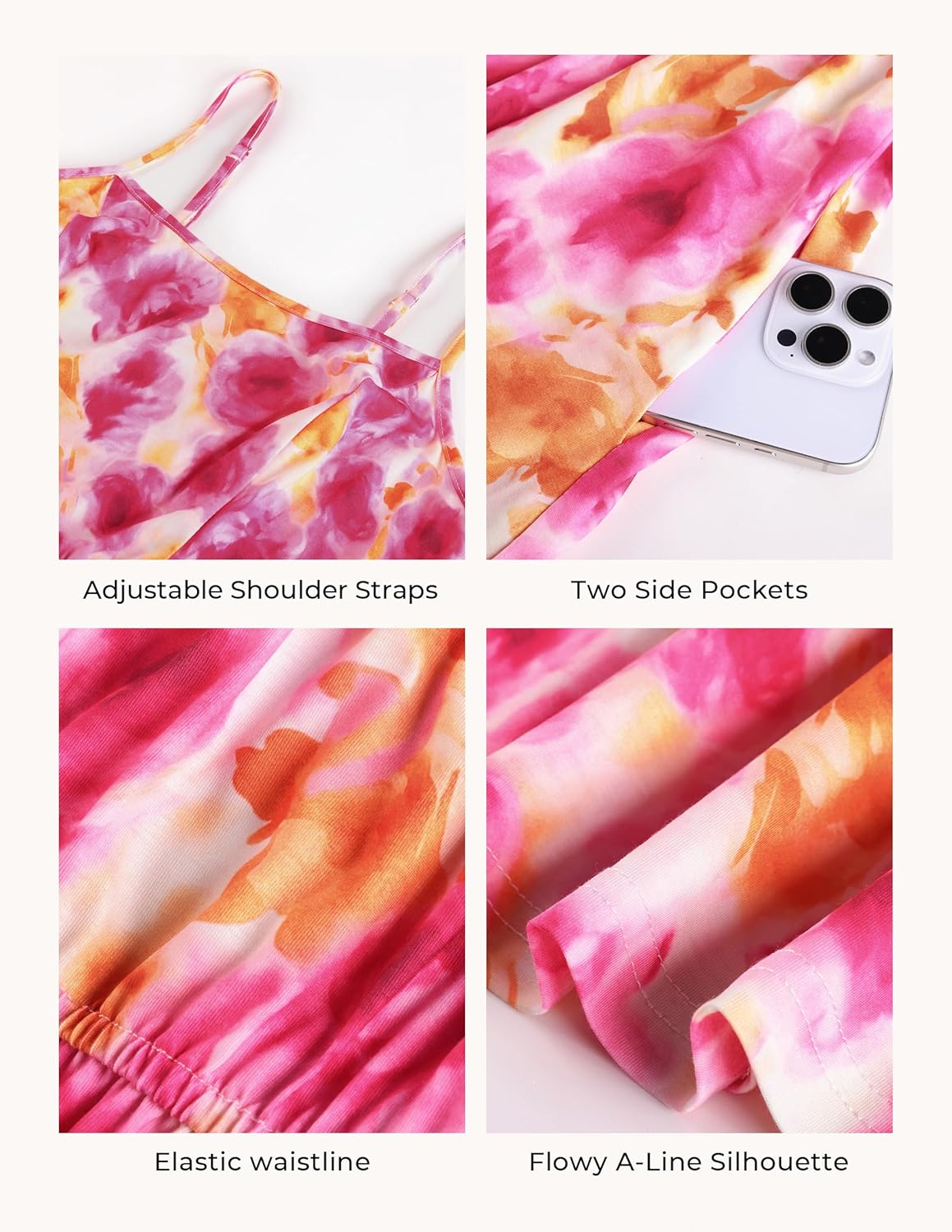 GRACE KARIN Summer Wedding Guest Dresses for Women 2026, Spaghetti Strap Beach Boho Maxi Dress,Flowy Floral Dress with Pocket - Image 4