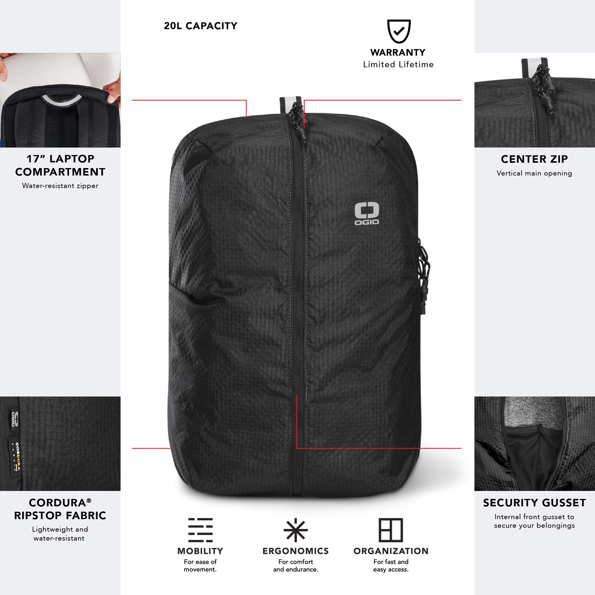 Amazon.com : OGIO Fuse Lightweight Backpack (20 Liter, Black, Zip