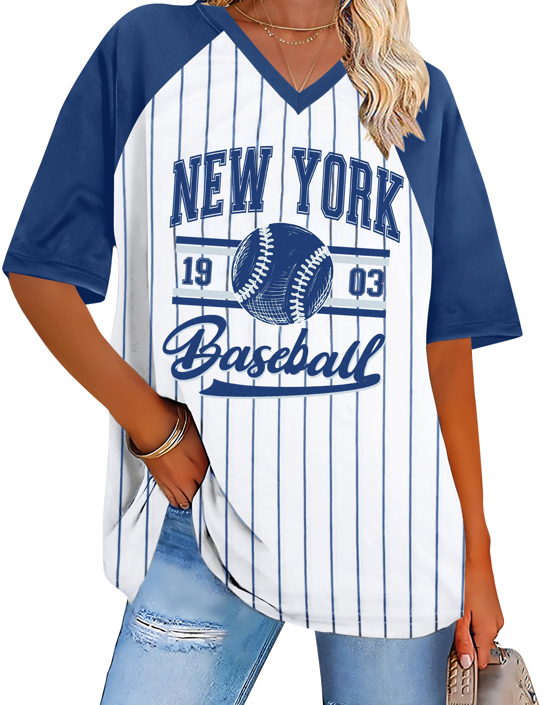 Baseball Graphic Shirts for Women Baseball Fan T-Shirts Baseballs Team Tee Game Day Outfits Casual Tops, E_blue, S