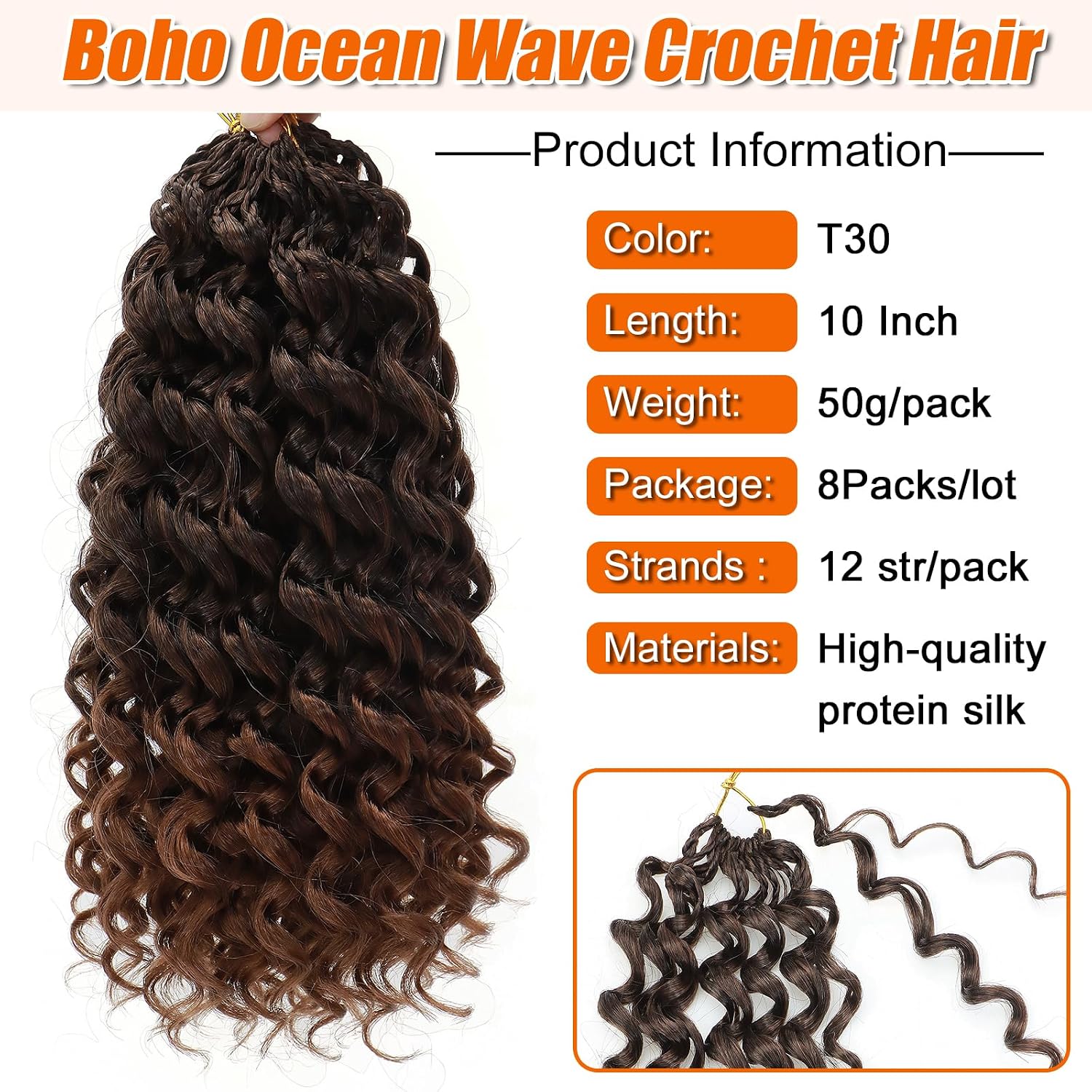 Boho Ocean Wave Crochet Hair 8 Packs Short Curly Crochet Hair for Black W omen 10 Inch Synthetic Pre Twisted Deep Ocean Braids Hair
