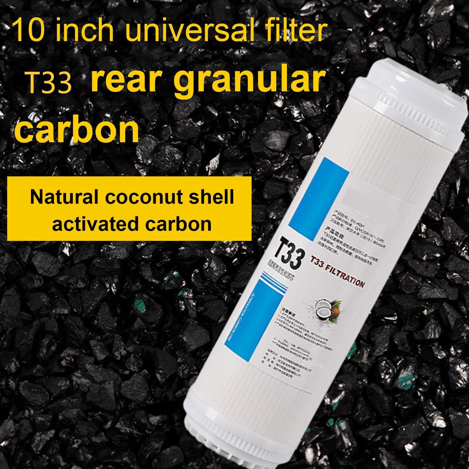 GAC - Cartuccia filtrante per acqua, carbone attivo con guscio di cocco ad alto valore di iodio, set universale T33 per sistema di osmosi inversa sotto il lavandino