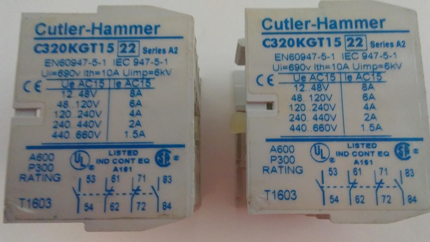 CUTLER HAMMER C320KGT15 2NO-2NC, CONTACTOR Auxiliary Contact, DIN Rail Mount, Freedom Series, Screw TERMINALS