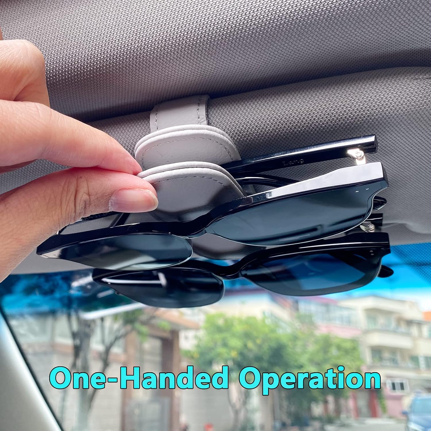Visonx 2 Pack Car Visor Sunglass Holder, Magnetic Leather Eyeglass Clip Hanger, Square Car Visor Glasses Holder Accessories (Grey) image 2