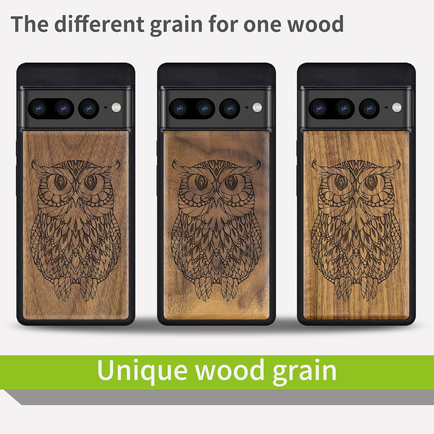 Carveit Wood Case for Pixel 7 Pro Case [Natural Wood & Black Soft TPU] Shockproof Protective Unique & Classy Wooden Cover Compatible with Google Pixel 7 Pro (Mandala Owl-Walnut)
