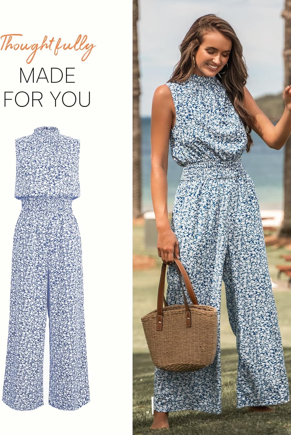 CUPSHE Women Floral Summer Maxi Jumpsuit with Pocket Mock Neck Elastic Waist Wide Leg Business Wedding Casual Holiday Dressy - Image 7