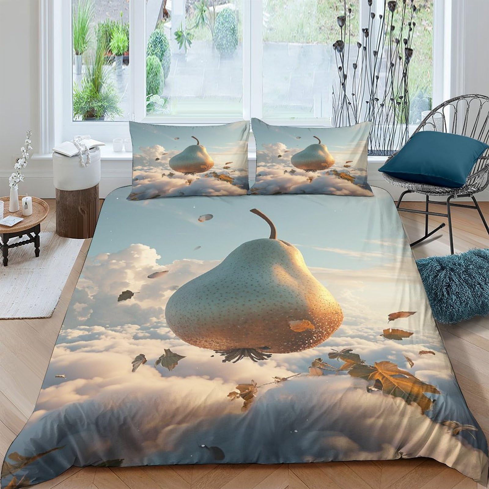Housse de couette enfant poire mignonne pour décorer une chambre de fille ou garçon 200x200cm