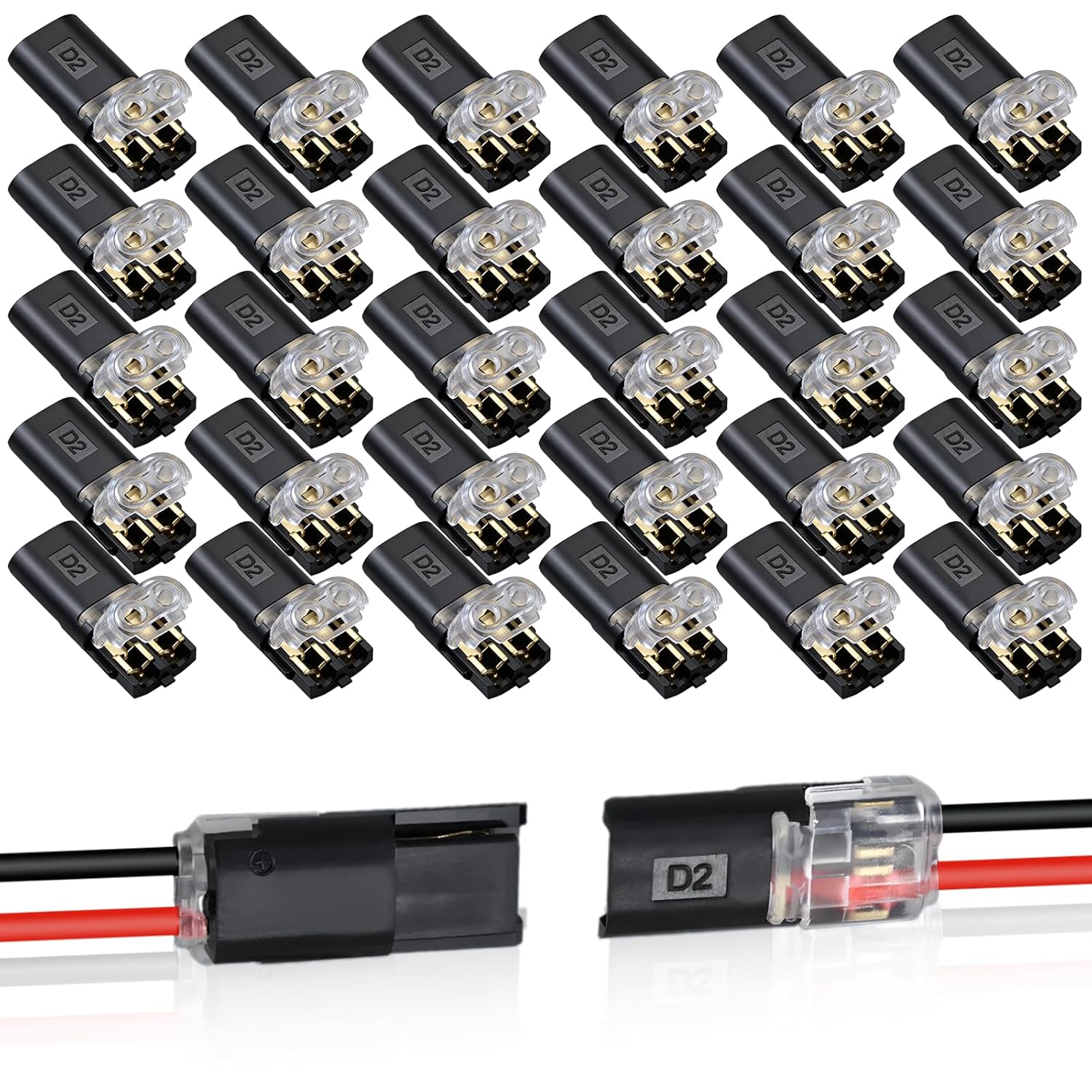 30PCS 2-Pin Quick Connect Wire Connectors for LED Strips - No Stripping, Tool-Free, Locking Buckle, 18-22AWG Low Voltage hongliang