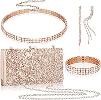 Kigeli 4-Piece Rhinestone Evening Clutch Set: Bling Necklace, Bracelet, Tassel Earrings for Weddings & Parties