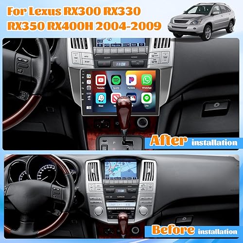 Miniatura 9 de Roinvou 2+64G Android 13 CarPlay estéreo para Lexus RX300 RX330 RX330 RX350 RX400H 2003-2009, radio CarPlay inalámbrica con Android Auto, pantalla