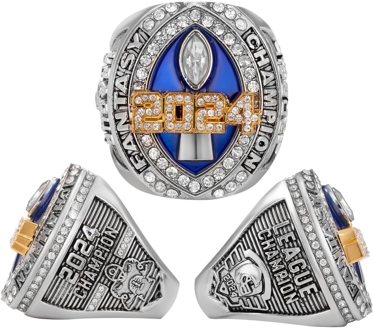 2024 Fantasy Football Championship Ring with Wooden Box League Champion Trophy Rings Premium Award for Winner