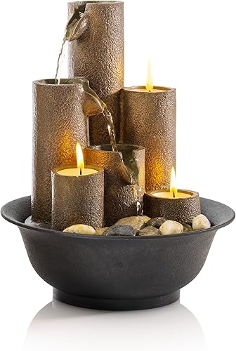 Miniatura 7 de Alpine Corporation WCT202 Indoor Tabletop Tiered Water Fountain Featuring 3 Candles for Desktop and Table, 11", Brown