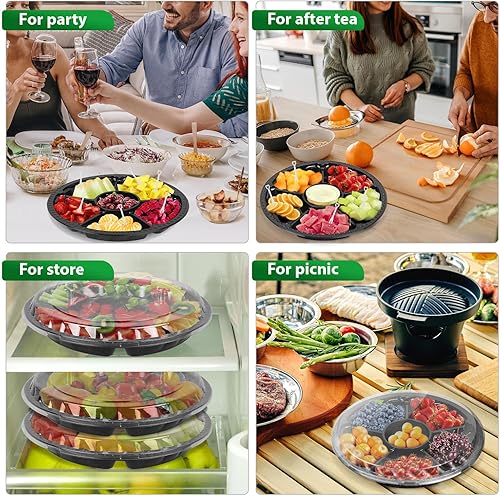Miniatura 4 de WEQNNM Bandeja de plástico para aperitivos con tapa, resistente, reciclable de 12 pulgadas, bandejas para aperitivos de frutas vegetarianas,