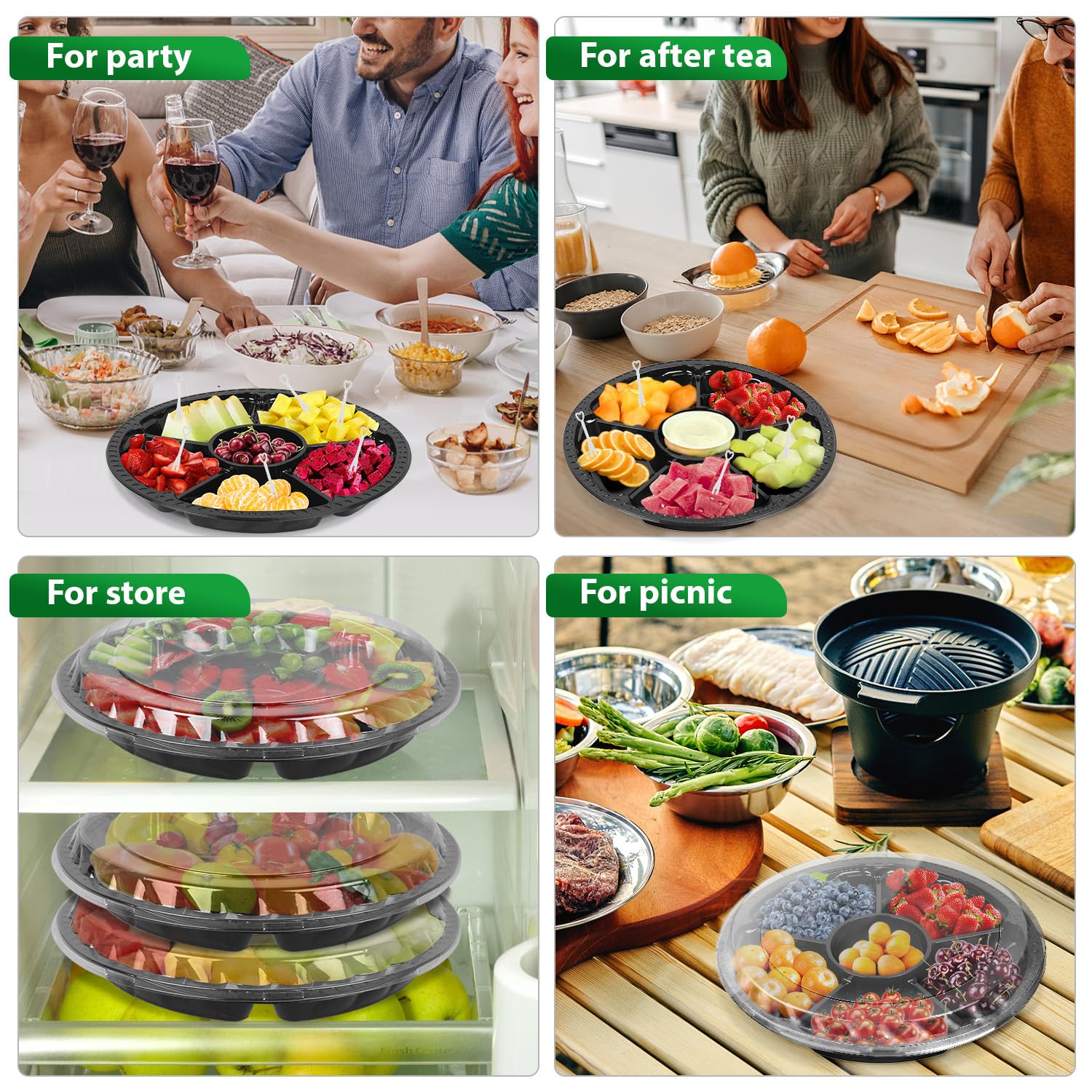 Divided Serving Tray With Lid 12 Pack Plastic Appetizer