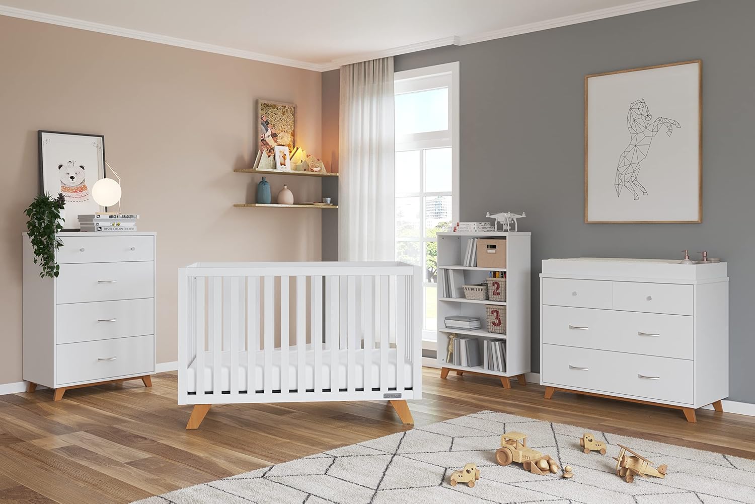 Child Craft SOHO 4-in-1 Convertible Crib, Baby Crib Converts to Day Bed, Toddler Bed and Full Size Bed, 3 Adjustable Mattress Positions, Non-Toxic, Baby Safe Finish (White/Natural)