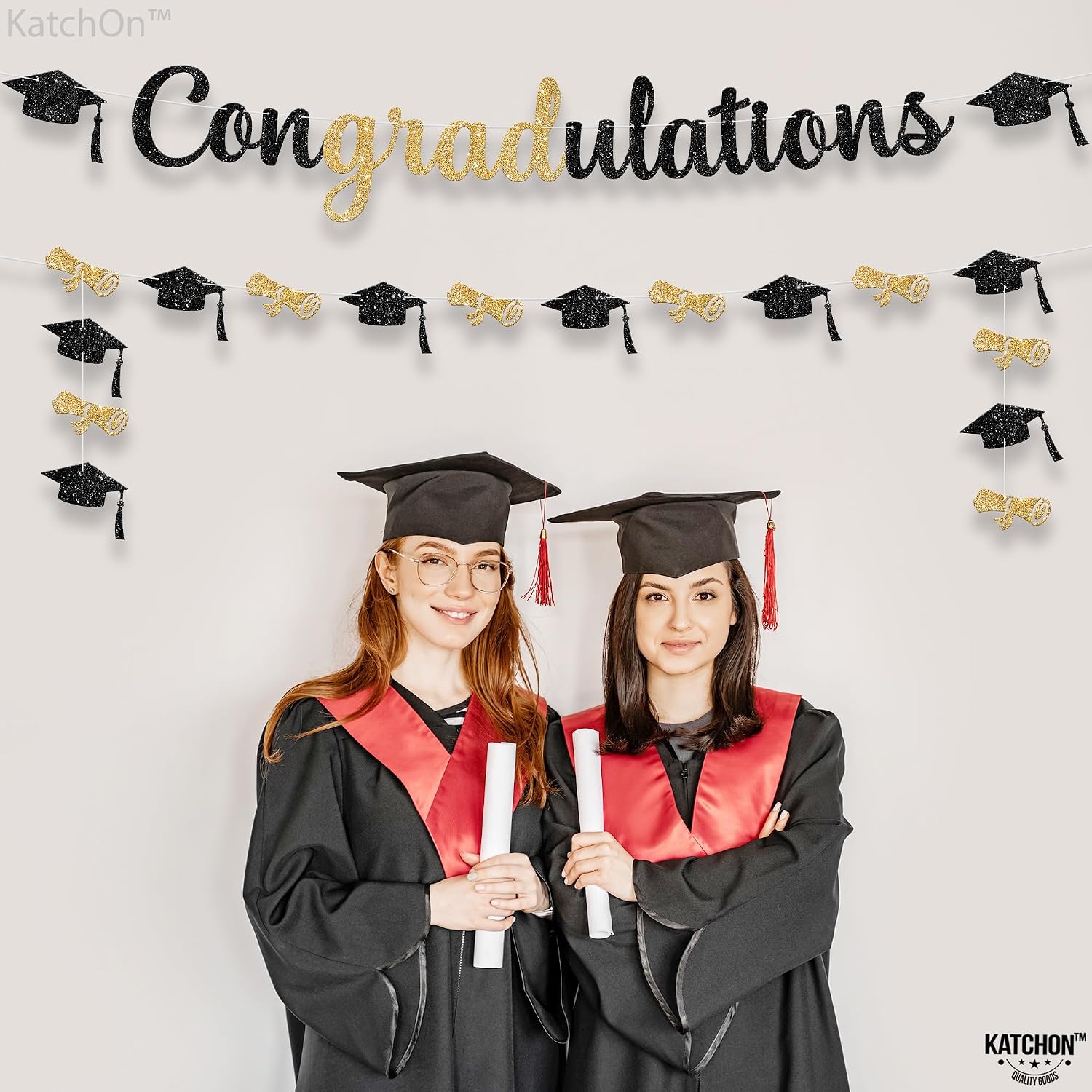 Katchon Congratulations Banner - 10ft | Pre-strung Black And Gold Graduation Banner 2026 | 2026 Graduation Decorations For Party | Congrats Grad banner, Grad Sign, graduation Garland Class Of 2026