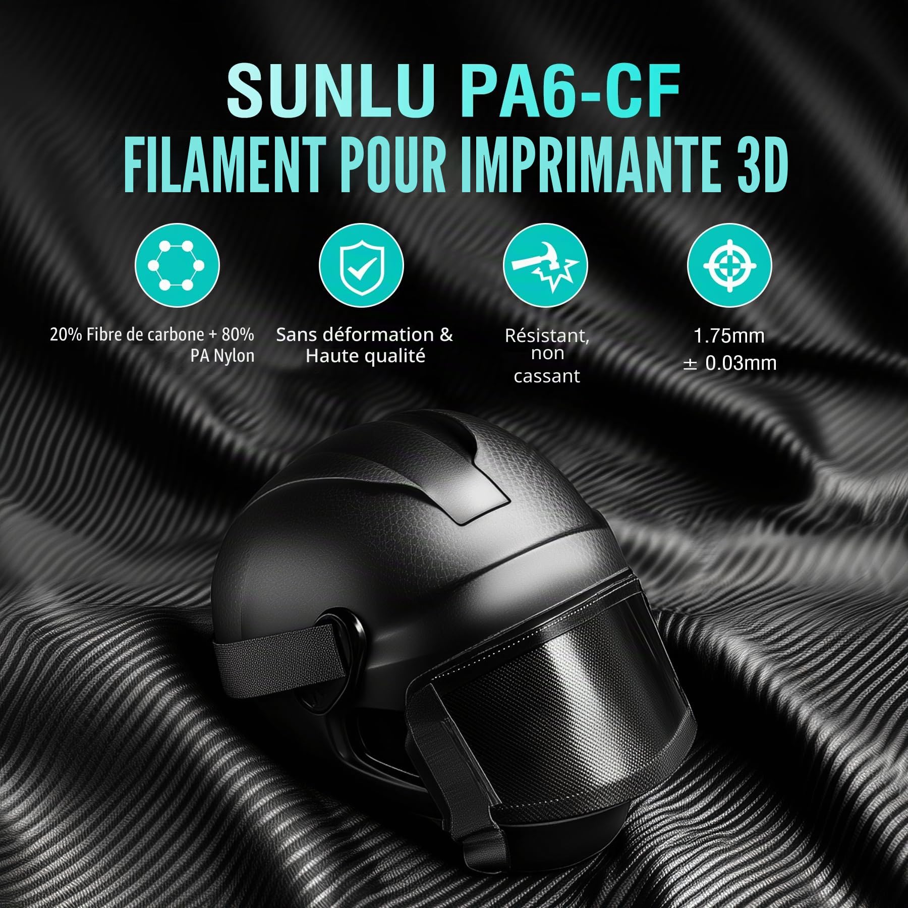SUNLU Filament PA6-CF 1.75 mm 1KG, Nylon PA Fibres de Carbone, Résistant à la Chaleur 209°C