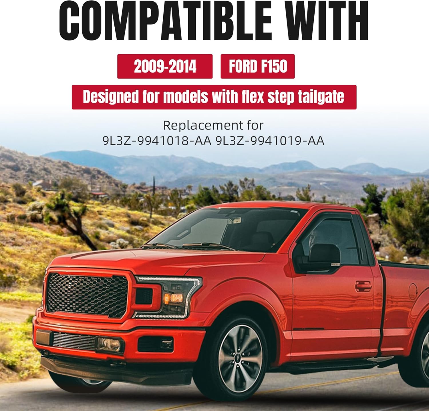 HECASA 2Pcs Flex Step Side Tailgate Molding End Cap Covers Compatible with 2009-2014 Ford F150 Replace for 9L3Z-9941018-AA 9L3Z-9941019-AA Tailgate Protector Molding Trim Pad Black