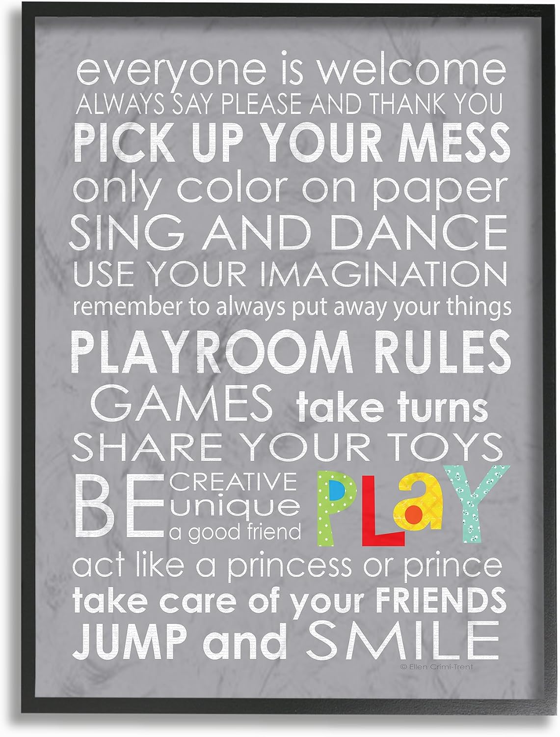 The Kids Room by Stupell Everyone is Welcome Playroom Rules On Grey, 24x30