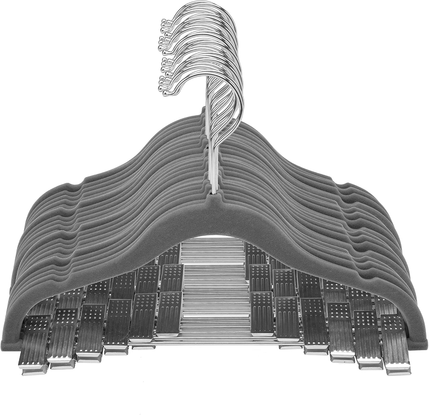 Simplify 24 Pack Children's Velvet Hangers | Durable | Lightweight | Non-Slip | Nursery | Shirt | Pants | Tank Top | Grey | Clips | Closet Organization