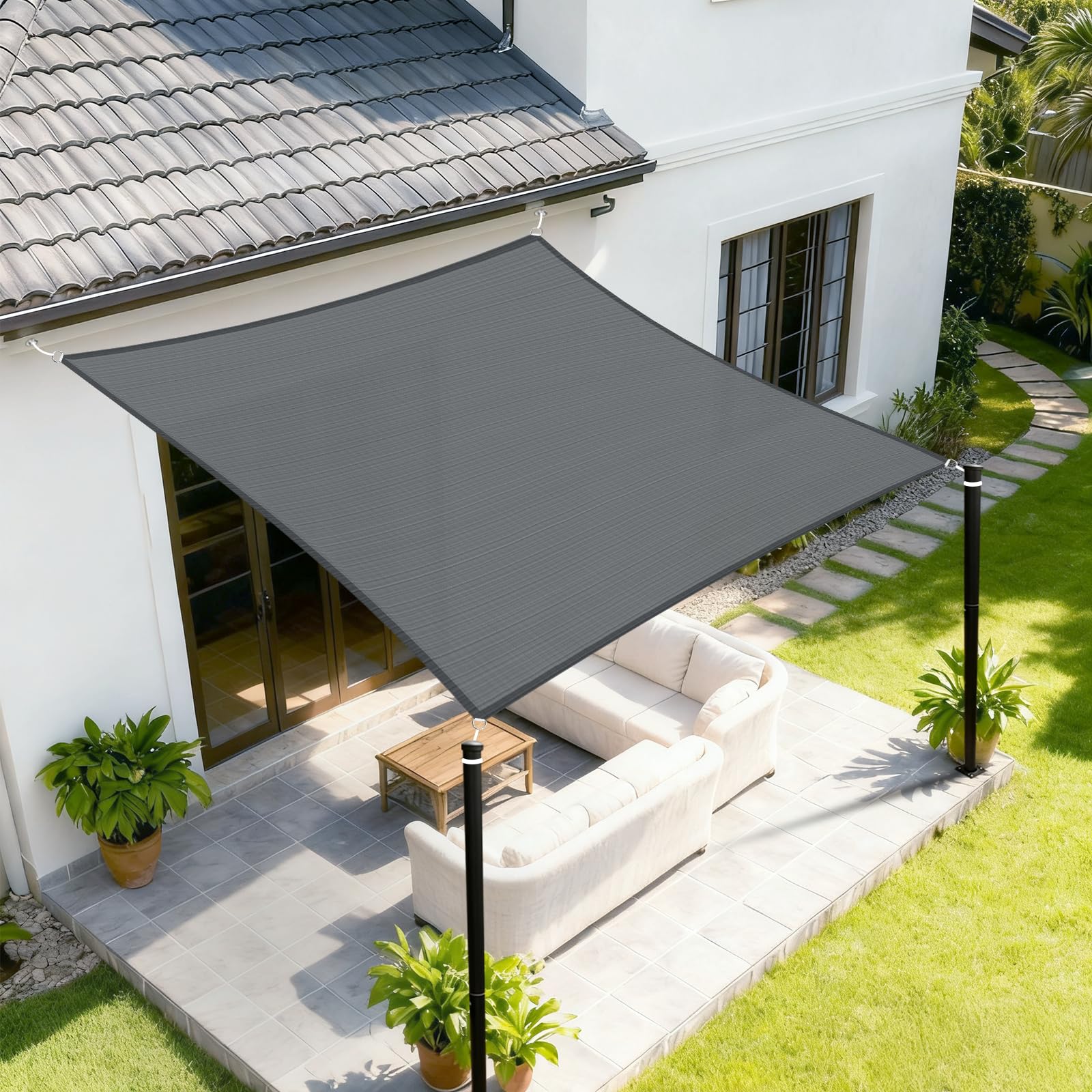 Sunnylaxx Toldo Vela de Sombra Rectangular 3x3m Impermeable Toldos Exterior Terraza,Oxford 420D Protección Rayos UV para Exteriores, Pergola, Patio,Jardín,Terrazas-Antracita