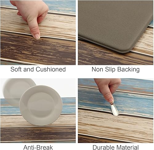 Miniatura 2 de MAYHMYO - Juego de alfombras y tapetes de cocina de 2 piezas, estilo granja antifatiga color azul verdoso, con textura de madera rústica retro, de