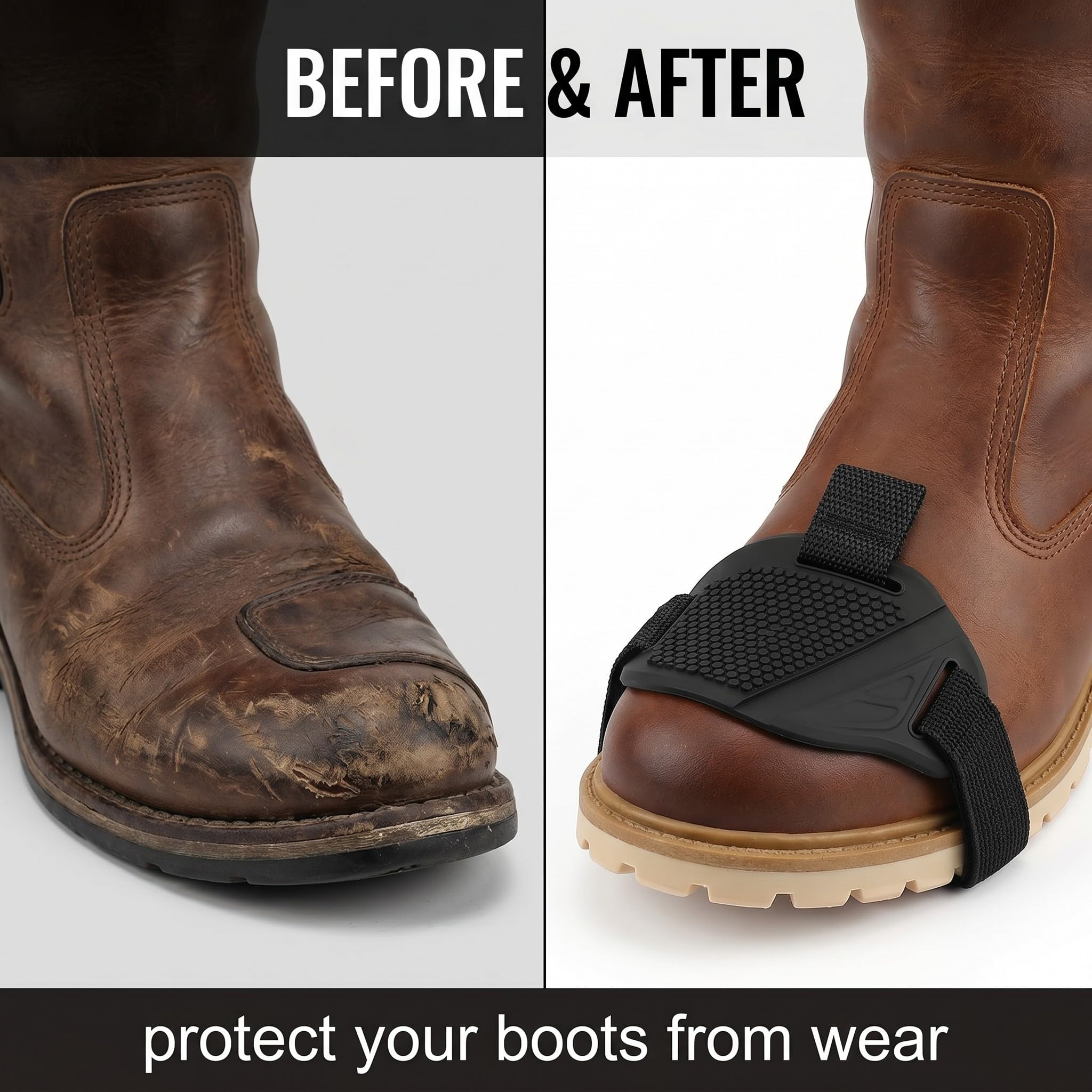 2 Pezzi Protezione Scarpe Moto, Proteggi Scarpe Moto Universale per Leva Cambio, Copriscarpe Moto Antiscivolo e Resistente all'Usura, Salvascarpe Moto Regolabile per Stivali e Sneakers, Nero
