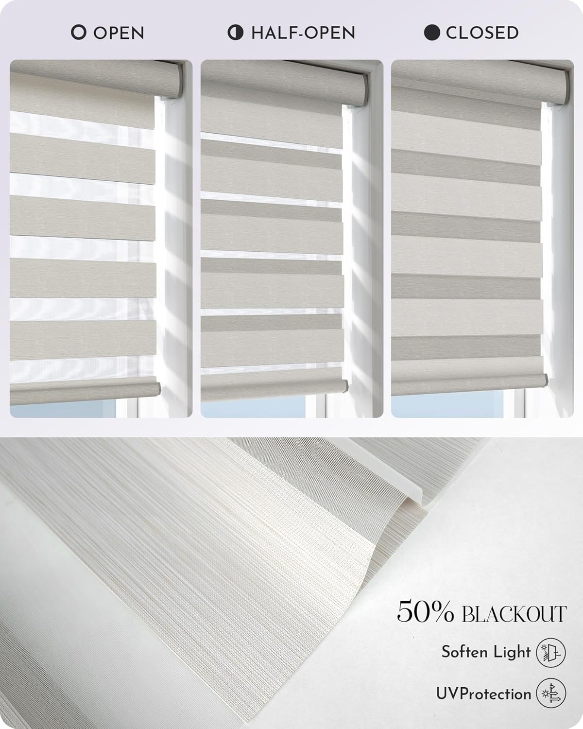 Graywind Motorized Zebra Blinds for Windows, Darkening Smart Blinds with Remote Control, Dual Layer Custom Zebra Shades Work with Alexa, Google Home, Apple Homekit, Linen Vanilla