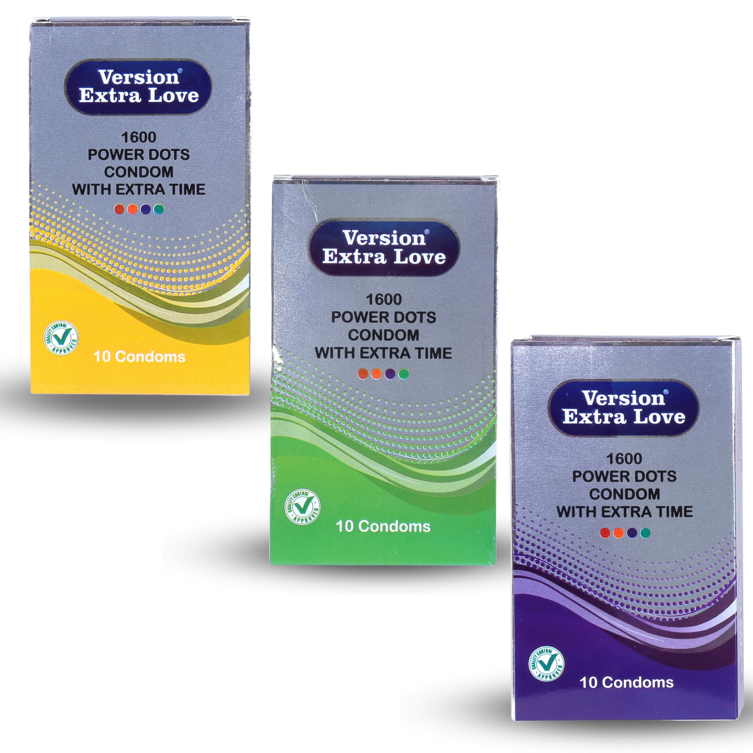 Version Extra Love Condoms for Men (Extra Dotted, Extra Time) 30s, Pack of 3 (Grapes + Chocolate + Banana) Condoms (Extra Large, Banana, Mint, Grapes)
