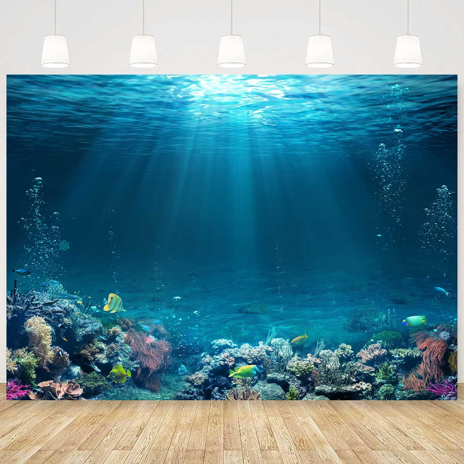 Sensfun 7x5ft Underwater World Backdrop Fabric Under The Sea Photography Backdrops Tropical Fish Coral Deep Ocean Sunlight Seabed Background Undersea