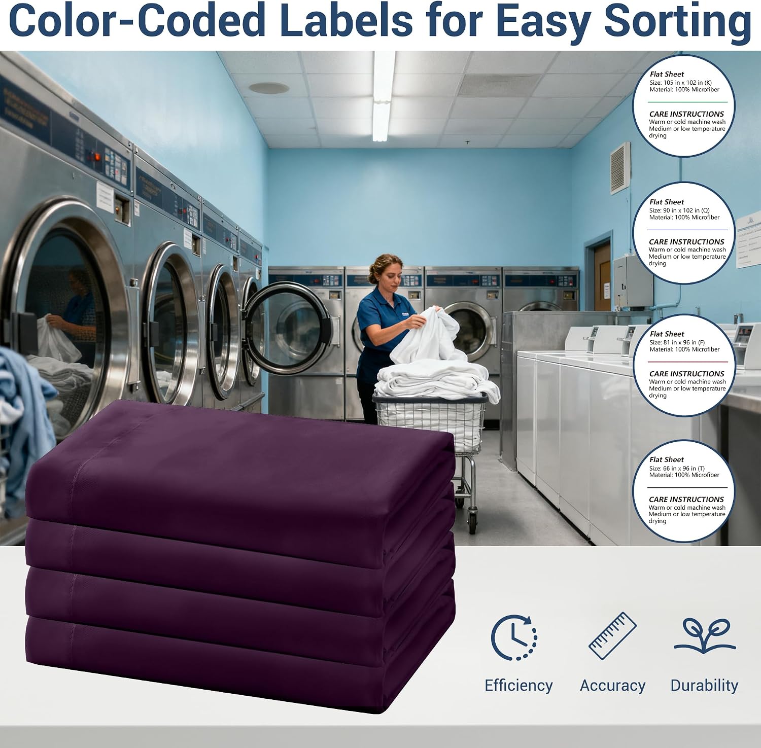 CULVE Bulk Queen Microfiber Flat Sheets Only, 6 Pack (90x102,Dark Purple) image 4