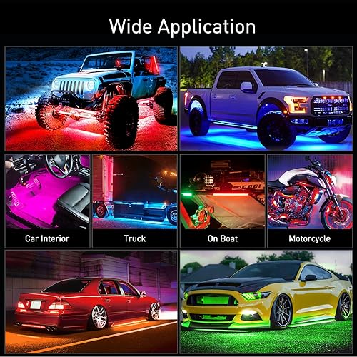 Miniatura 8 de Nilight 6 tiras de luces de neón para automóvil 300 LED RGB multicolor función activa modo de música con control de aplicación y control remoto para