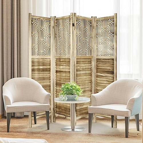 Miniatura 2 de Babion Divisores de habitación de 4 paneles divisor de habitación de madera tallada para el hogar pantallas de privacidad plegables separadores de