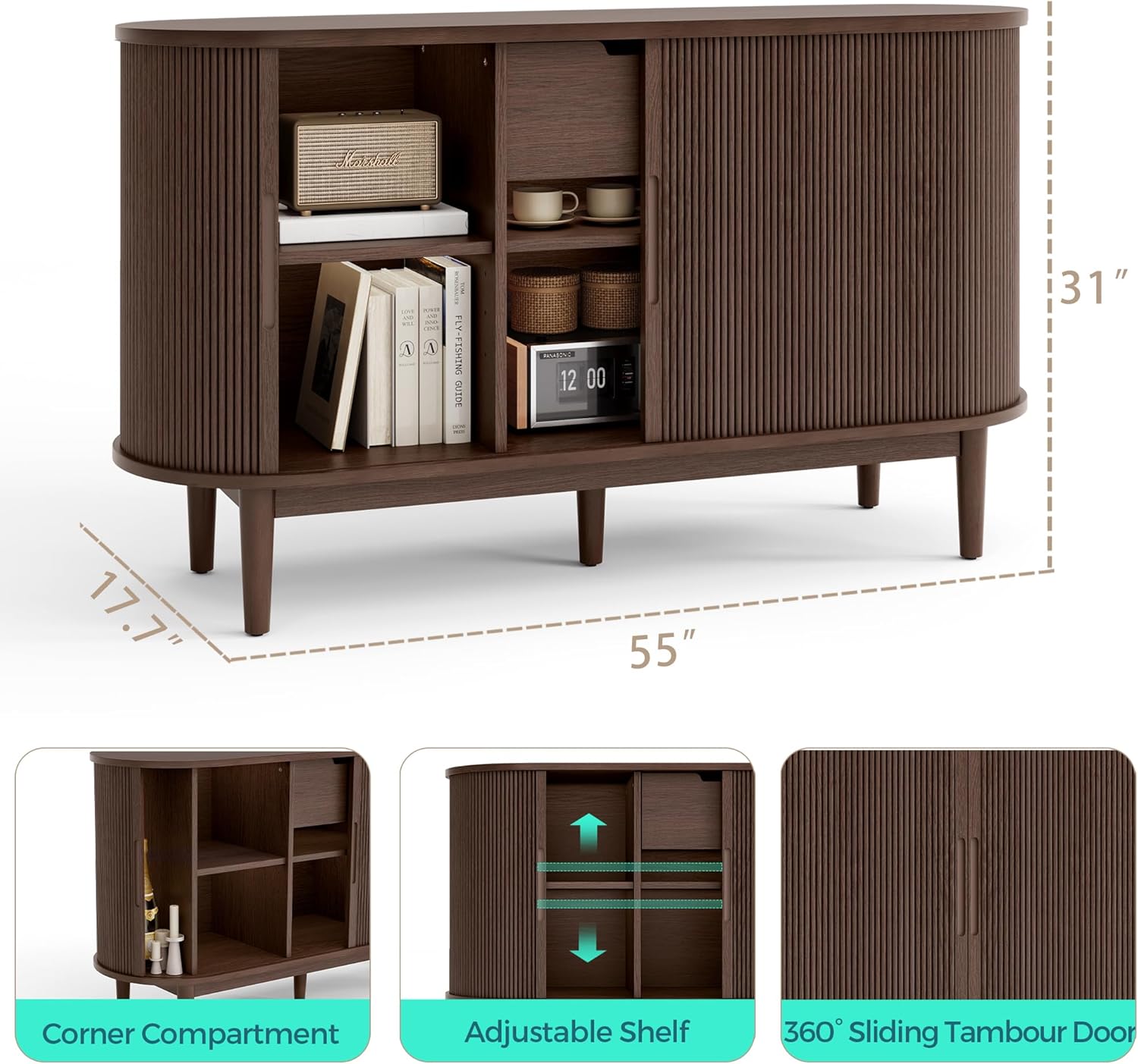 LINSY HOME cabinet interior with adjustable shelves and compartments