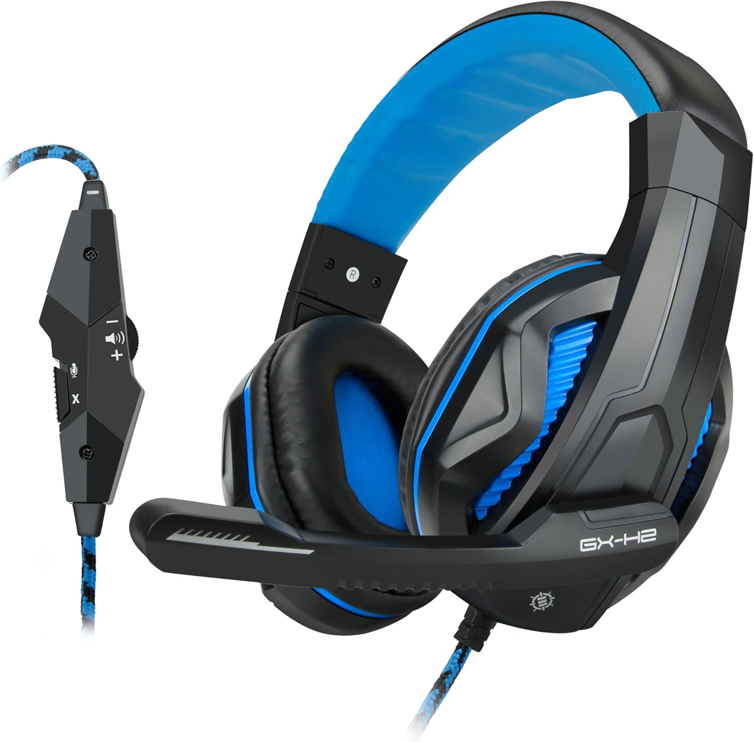 ENHANCE GX-H2 Computer Gaming Headset with Noise Isolating Ear Pads, Adjustable Mic, and Built-in Volume Controls for Work & Home - Braided Nylon Cable with 3.5mm AUX Microphone & Stereo Sound