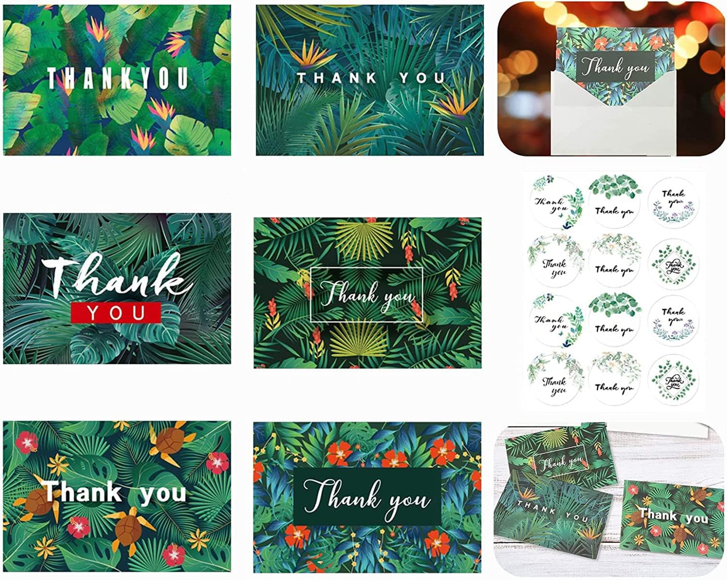 Thank You Cards Pack, Thank You Greeting Cards with 12 Stickers and 12 Envelopes for Wedding Thanksgiving Business Baby Showers Thank You Gift Cards(12 Pcs, 6 Patterns)
