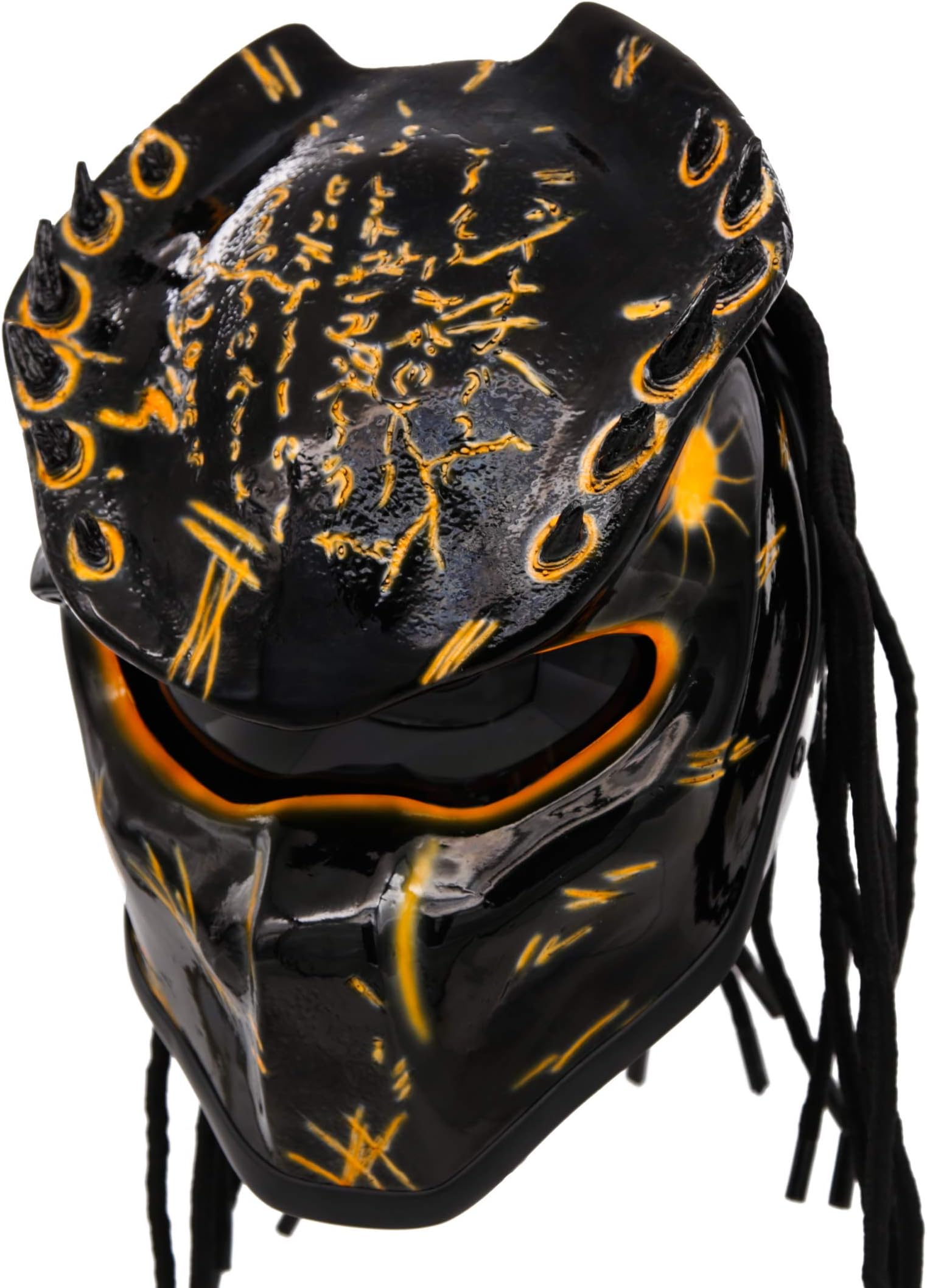 Predator Motorcycle Helmet – DOT Approved – Custom Made, Fibreglass, Unisex for Powersports, Sports, and Outdoor - Orange Spiked