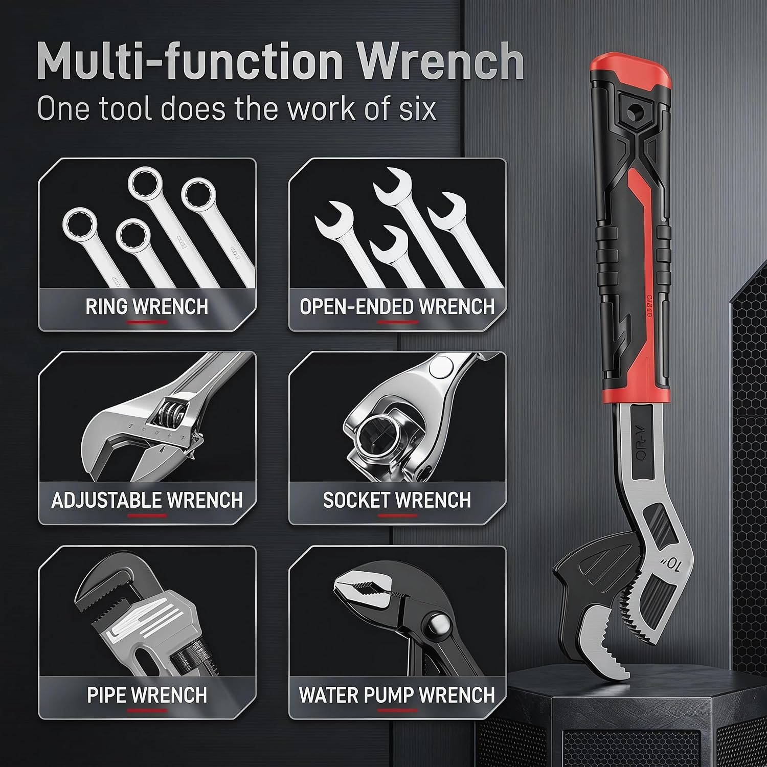 6" 8" 10" Adjusting Self Locking Pipe Wrench Set, Chromium Vanadium Steel | Multi-function Self-locking Pipe Vise Wrench Set, for 9/32" to 1-3/8" (7-35mm) Pipe Fittings, Standard Nuts and Irregular Nut