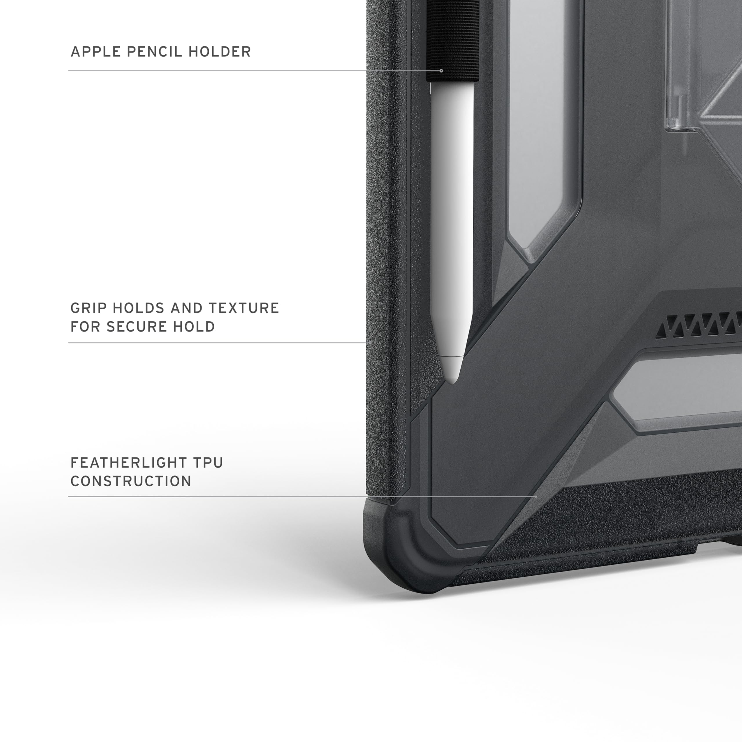 URBAN ARMOR GEAR UAG Custodia progettata per iPad Air 11" 7a generazione 2025 M3 A3266 A3267, robusta custodia protettiva trasparente con cavalletto e portamatite Scout Plus Ash