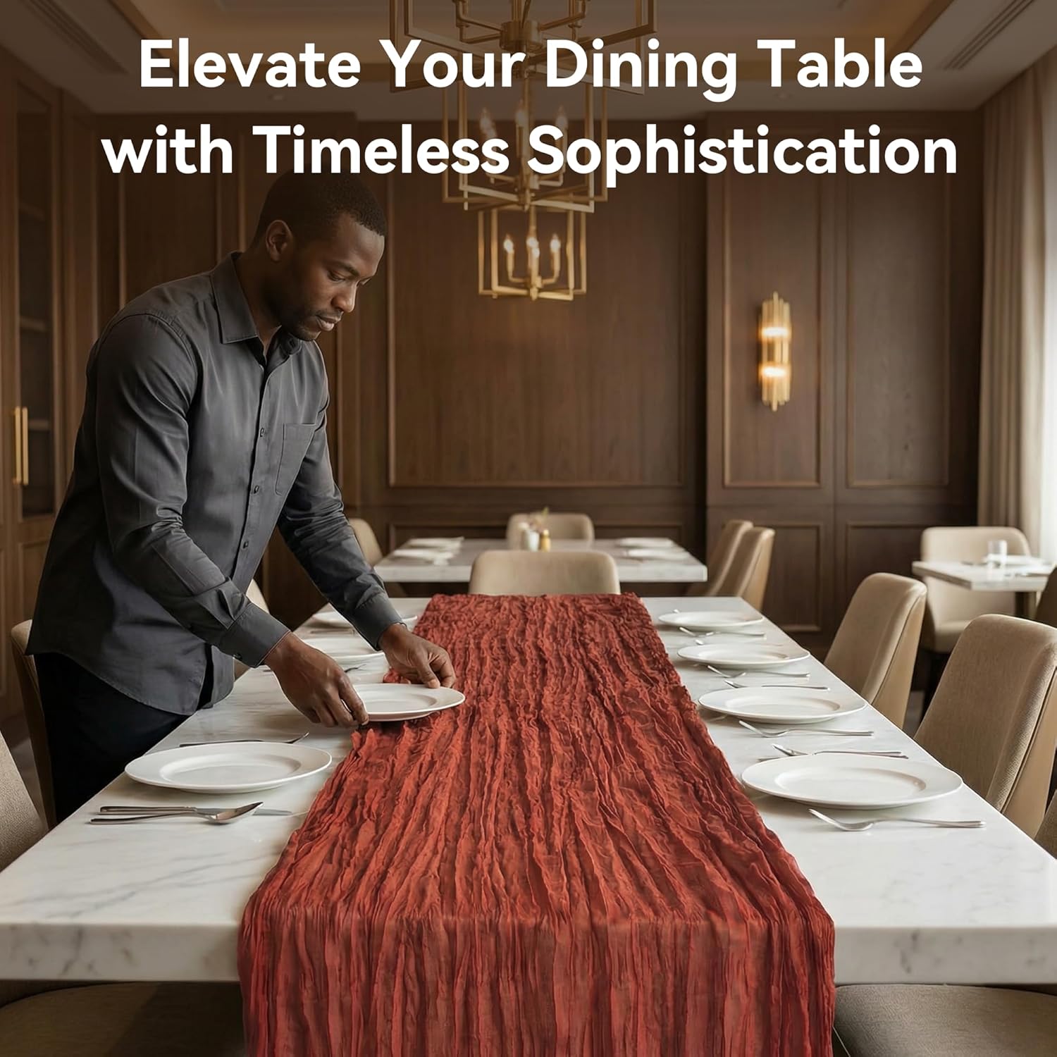 8Pack Gauze Table Runner, Polyester Cloth Table Runner 35x118 Inch Boho Table Runners for Wedding, Party, Holiday Tablescape Decor