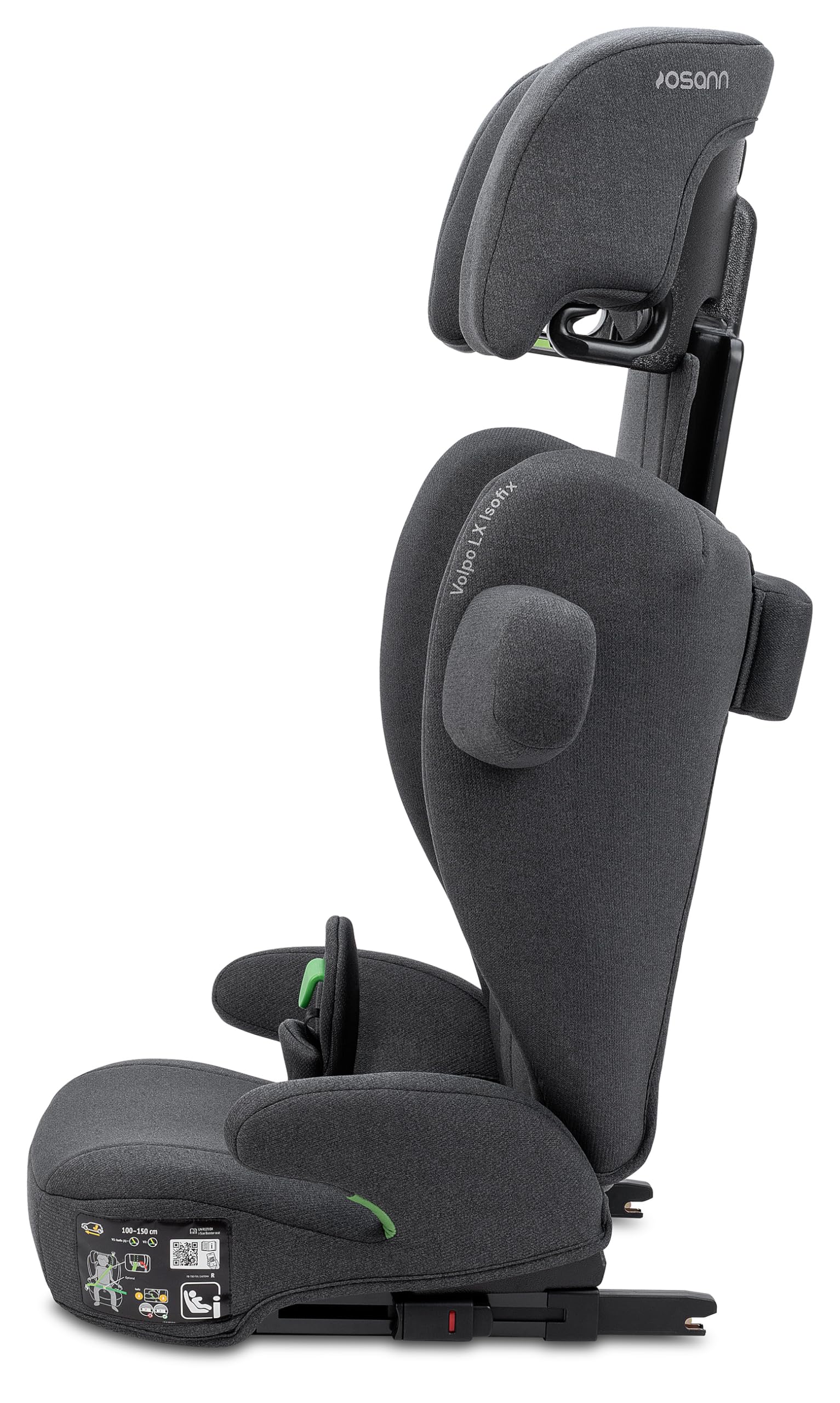 Osann Volpo LX Isofix Kindersitz, 100-150 cm - Dark Grey Melange | Sitzerhöhung mit Rückenlehne ab 3 Jahre, zusätzliches Erhöhungskissen, Kindersitz 15-36 kg, mitwachsender Kinderautositz