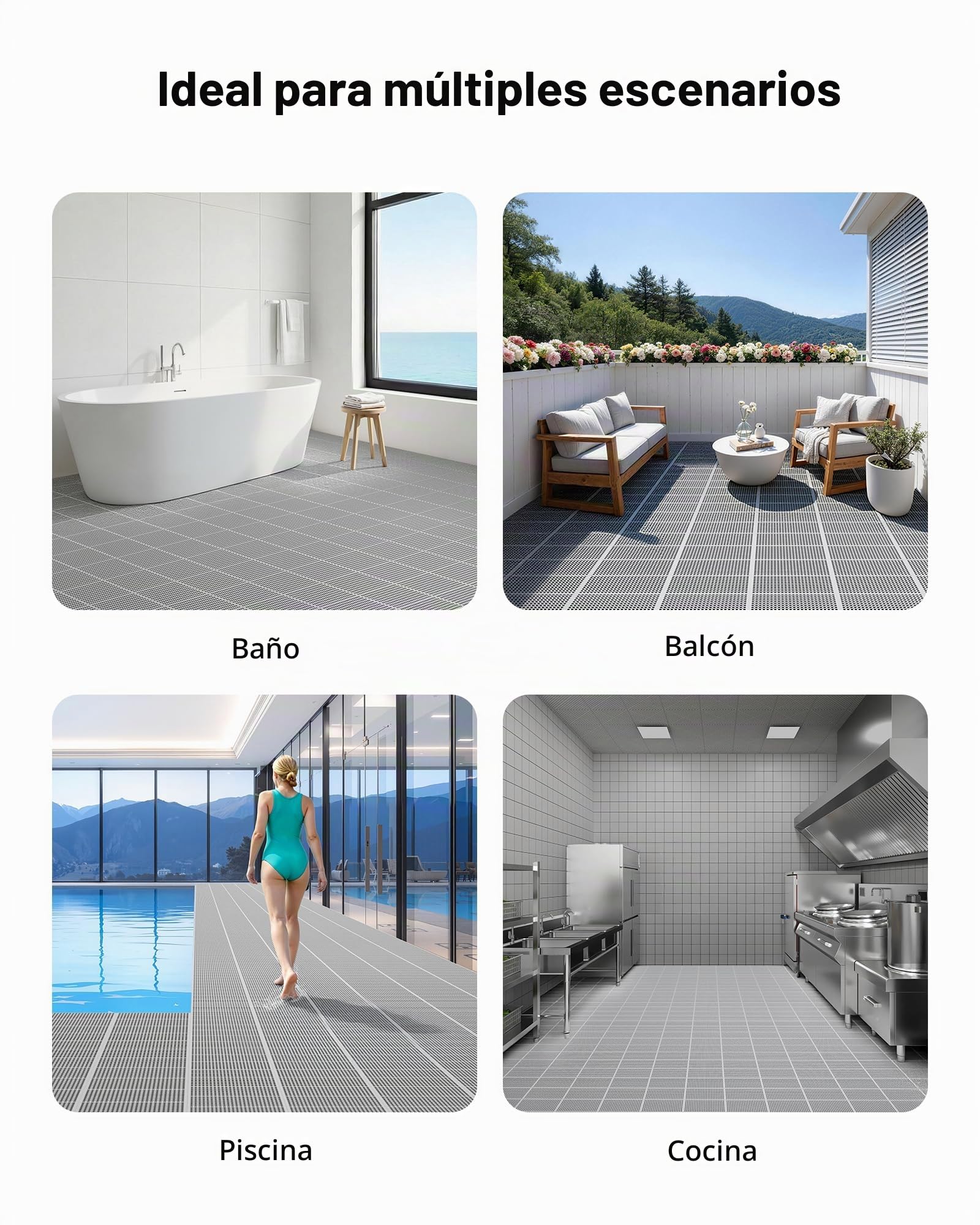 VEVOR Alfombra de Drenaje Antideslizante 90 x 1500 cm, Alfombrilla Comercial de PVC con Orificio de Drenaje para Zonas Húmedas, Suelo para Cocina Piscina Restaurante Terraza Baño Ducha, Color Gris
