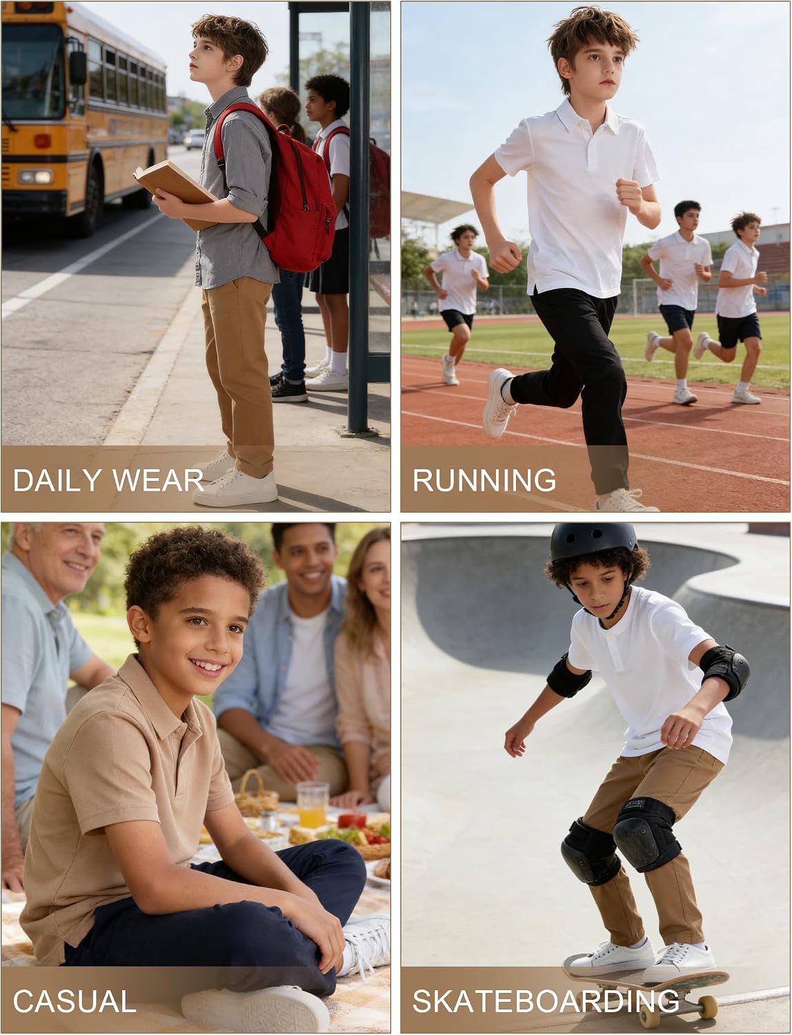 QBK Boys' Elastic Waist Chino Pants - Stretch Pull-On Twill Uniform Pants for Kids & Youth (Ages 3-16Years)