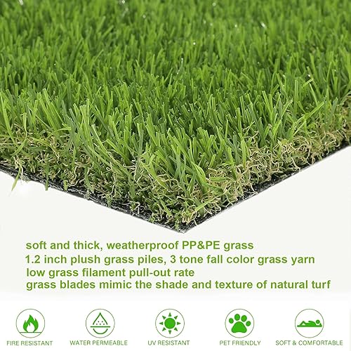 Miniatura 3 de SHACOS Alfombra de césped artificial de 3 x 5 pies, 1.2 pulgadas, alfombra de césped al aire libre con agujeros de drenaje, alfombra de césped