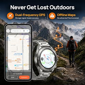 Mibro GS Explorer S Titanium Outdoor Adventure Smartwatch for Men, Dual-Band GPS with Offline Maps, Military-Grade, 20-Day Battery, 10 ATM Waterproof for Freediving, 150+ Sports Modes (Titanium Strap)