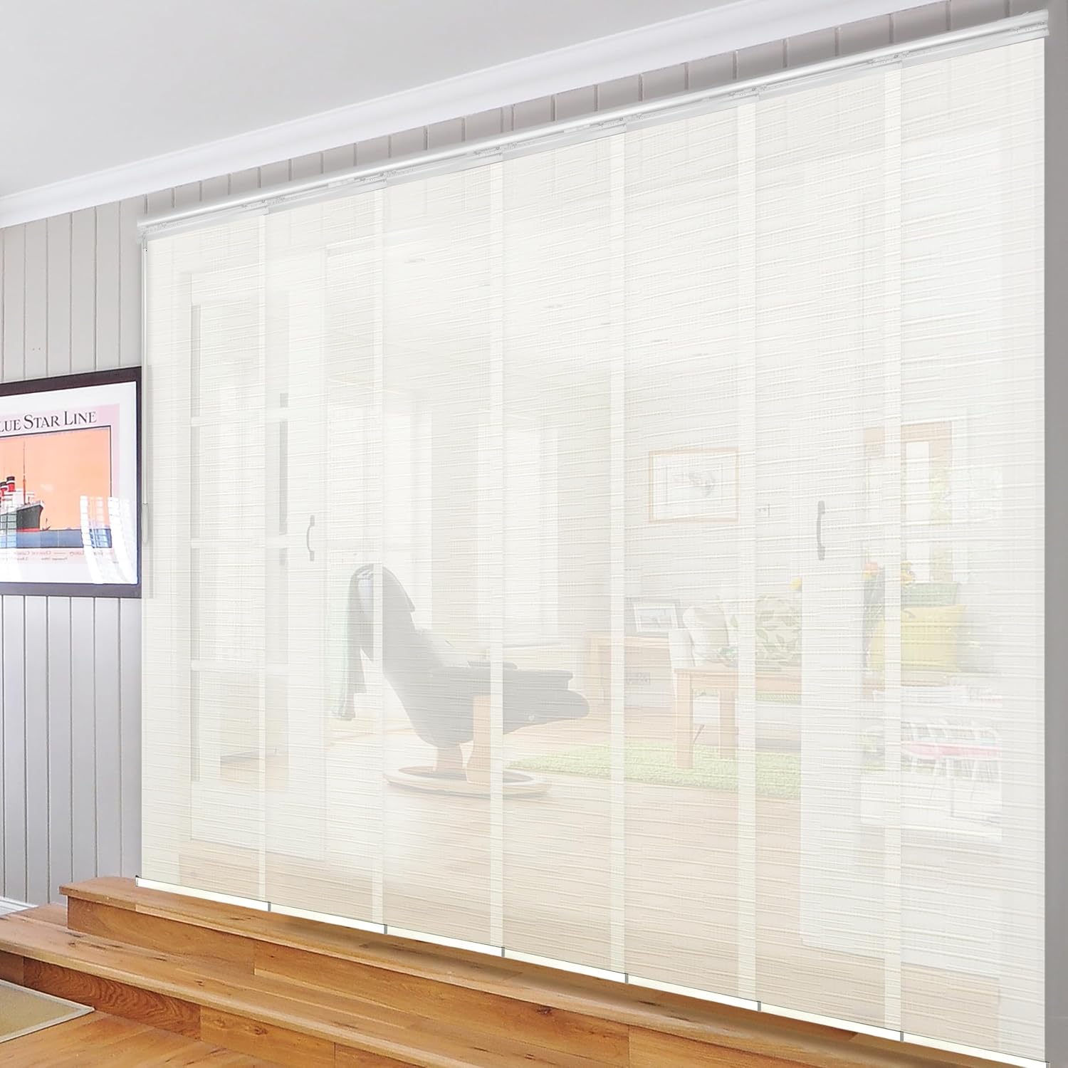 A&F Rod Décor - Teodora 7-Panel Single Rail White Panel Track Extendable 110"-153" W x 94" H, Panel Width 23.5"