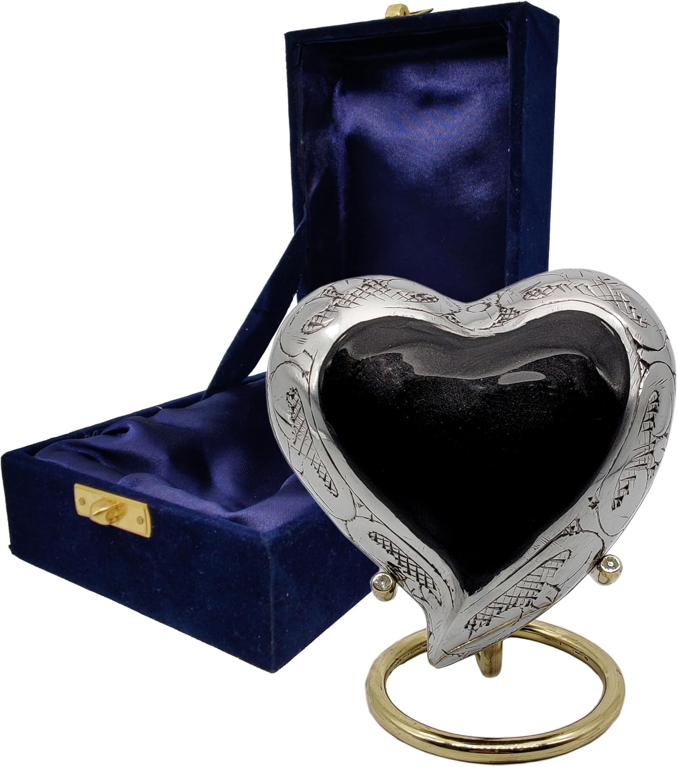 Gray Heart Keepsake Urn - Mini Ash Urn Small Handcrafted Cremation Urn for Ashes - Tribute to Your Loved One - Perfect for Adults & Infants with Free Premium Velvet Box & Display Stand