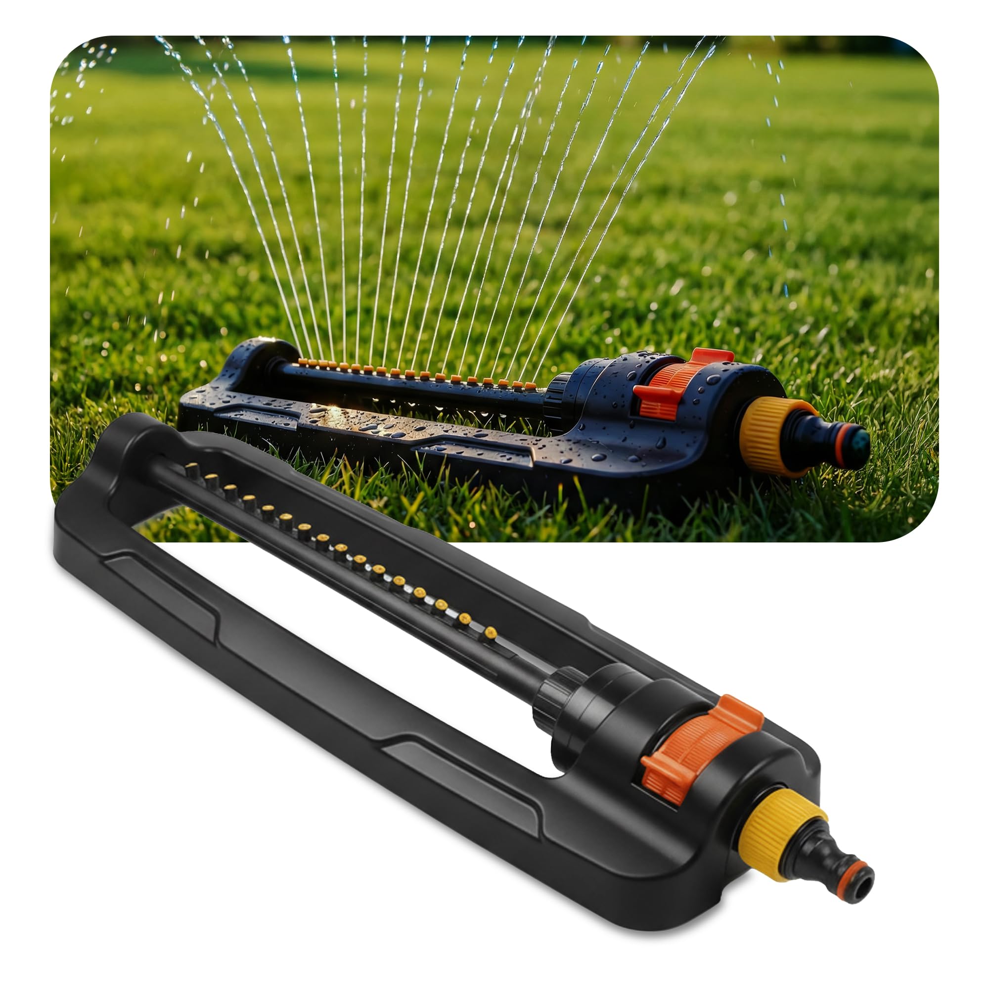 GARDENIX Precision Garden Oscillating Bar Sprinkler with Adjustable Range and Quick-Connect Hose System, 16 Jet Nozzles