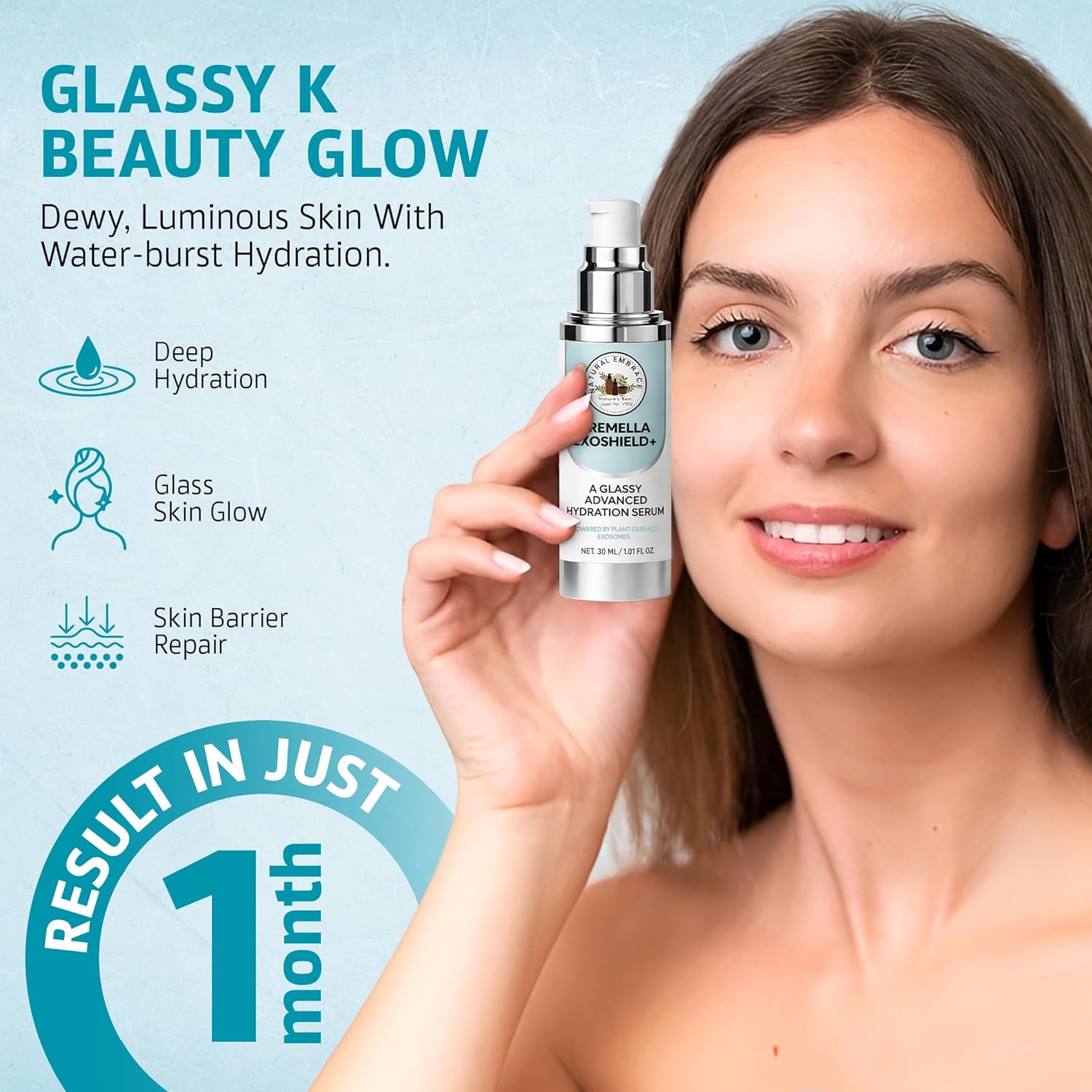 Natural Embrace Tremella Exoshield+ Hydration Lift Serum - 30 ml - HA Liposomes & Collagen Peptides - 3D Glassy Moisture Lock for Glowing, Radiant Skin - K Beauty Barrier Support Natural Makeup Primer