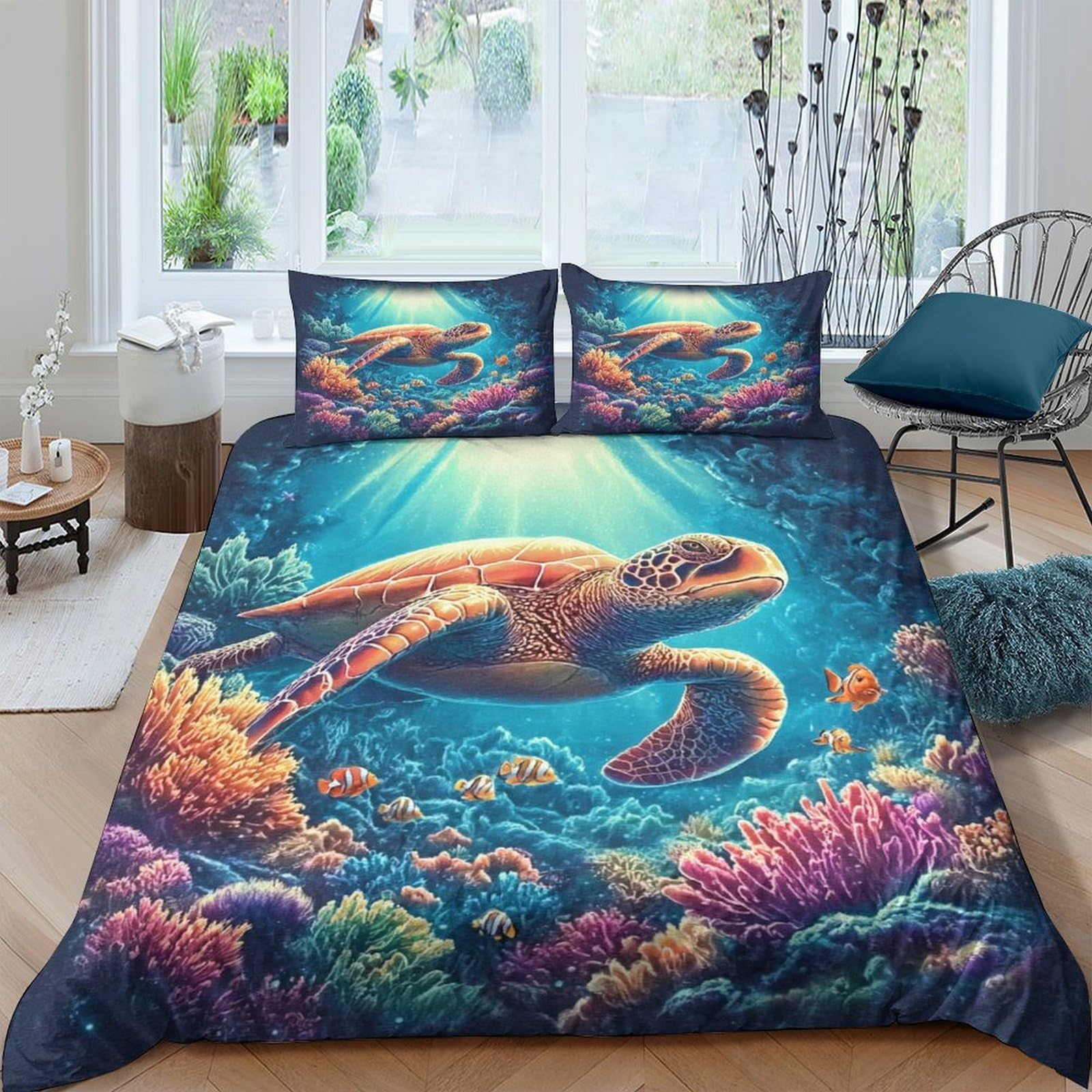 Housse de couette tortue pour enfants lit super king 260x220cm